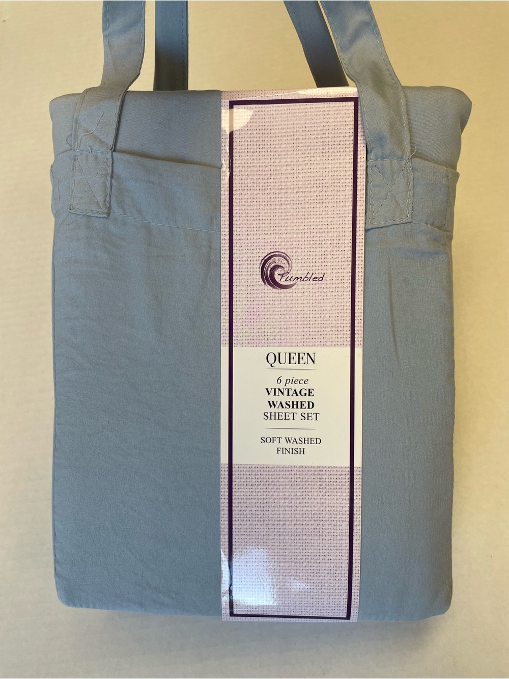 NEW Queen 6-Piece Vintage Washed Sheet Set Blue Soft Washed Finish Microfiber